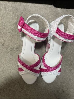 VENUS White and Pink Braided Strap Sandals